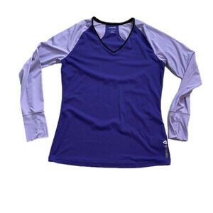 Two Tone purple workout dry fit long sleeved shirt Reebok thumbholes large Vneck